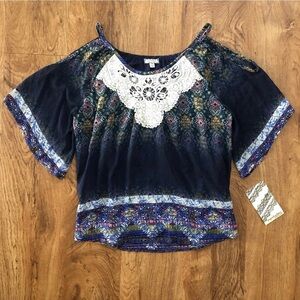 Woman’s Eyeshadow Blue Embellished Cold-Shoulder Blouse